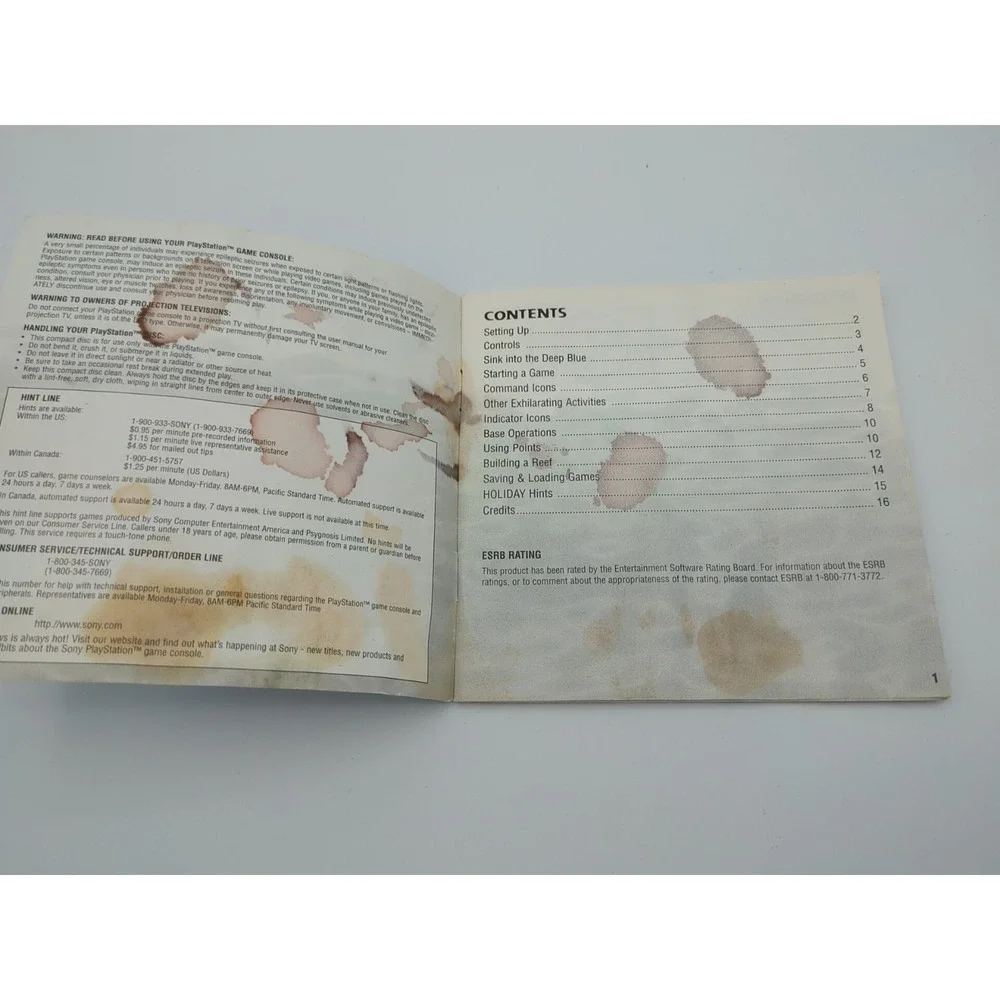 Aquanaut's Holiday Sony Playstation Paper Manual No Disk/Case‎ Manual Only READ